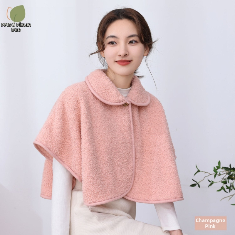 Šalles-pelerīna no jēra vilnas rudens–ziemas siltumam, vienkrāsains raksts, warp adīts audums, saglabā siltumu