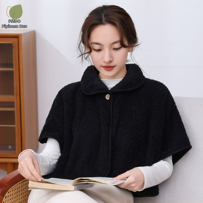 Šalles-pelerīna no jēra vilnas rudens–ziemas siltumam, vienkrāsains raksts, warp adīts audums, saglabā siltumu