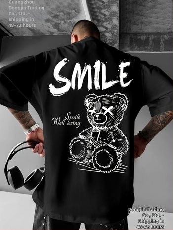 Medvilnės 96%+ marškinėliai, laisvas kirpimas, apvalus kaklo iškirptė, trumpomis rankovėmis, spausdintas raštas