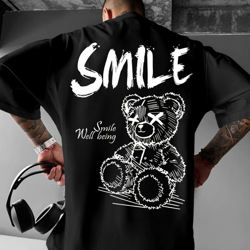 Medvilnės 96%+ marškinėliai, laisvas kirpimas, apvalus kaklo iškirptė, trumpomis rankovėmis, spausdintas raštas