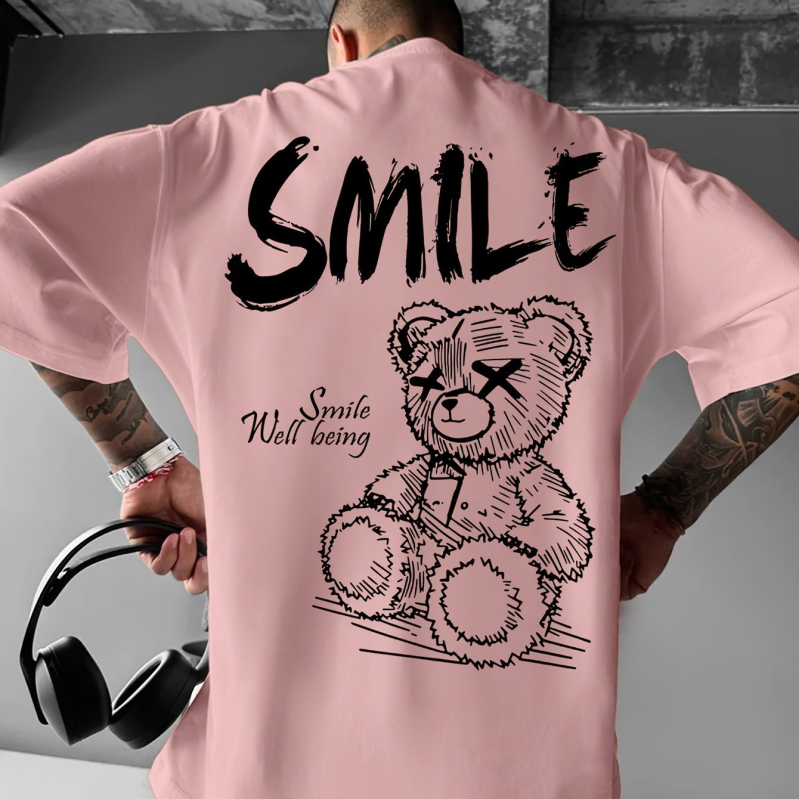 Medvilnės 96%+ marškinėliai, laisvas kirpimas, apvalus kaklo iškirptė, trumpomis rankovėmis, spausdintas raštas