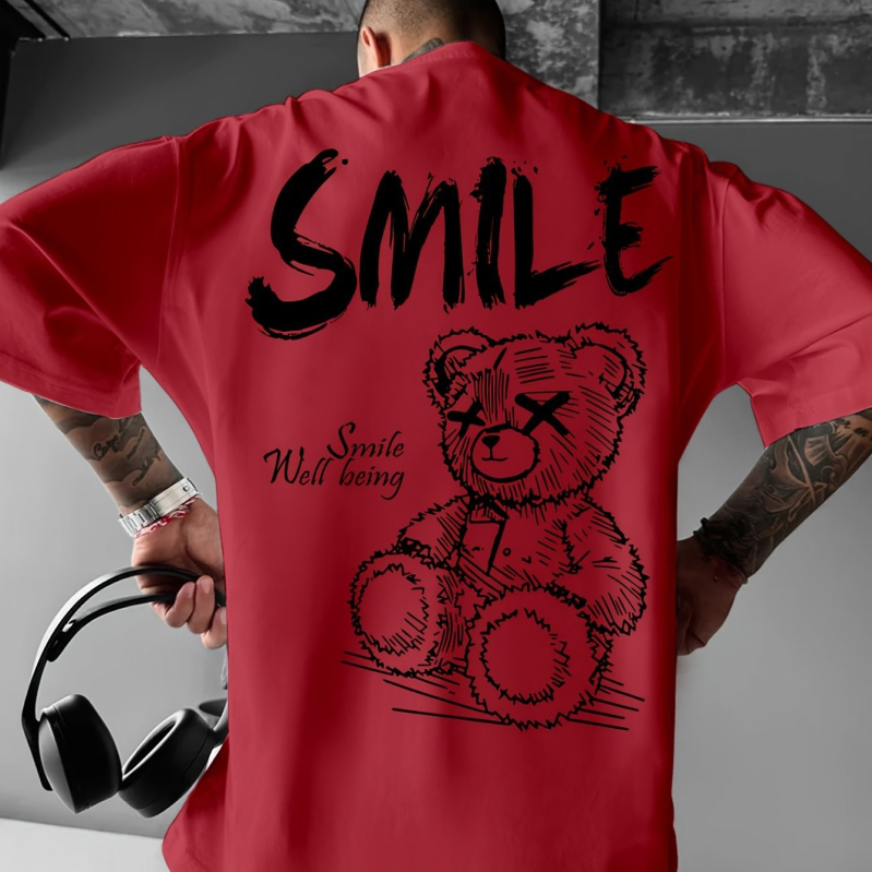 Medvilnės 96%+ marškinėliai, laisvas kirpimas, apvalus kaklo iškirptė, trumpomis rankovėmis, spausdintas raštas