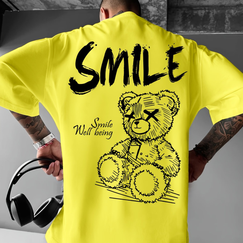 Medvilnės 96%+ marškinėliai, laisvas kirpimas, apvalus kaklo iškirptė, trumpomis rankovėmis, spausdintas raštas