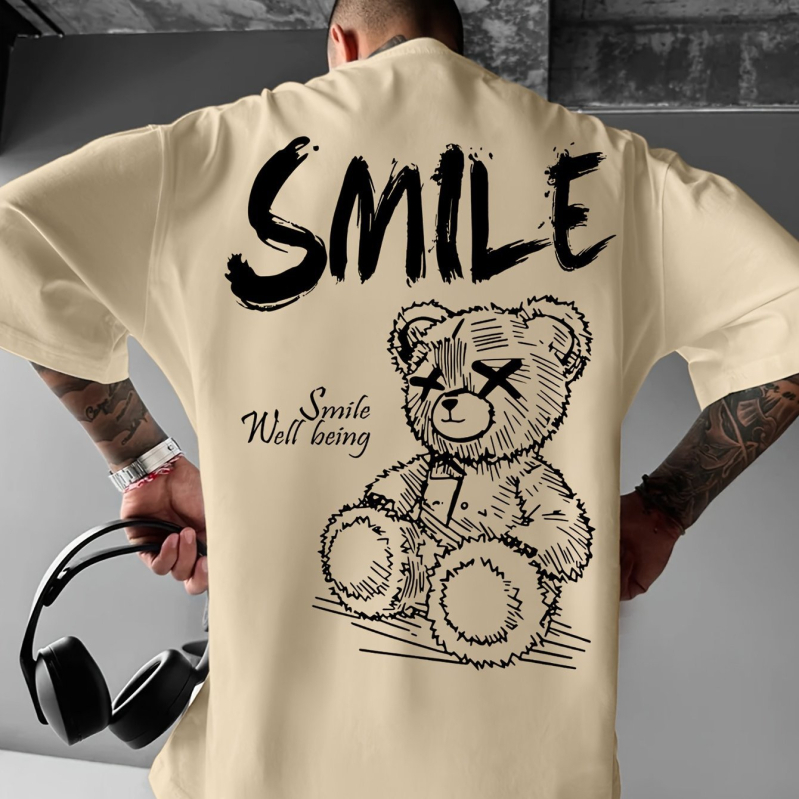 Medvilnės 96%+ marškinėliai, laisvas kirpimas, apvalus kaklo iškirptė, trumpomis rankovėmis, spausdintas raštas