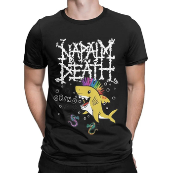 Napalm Death Shark T-shirt, βαμβακερή, στρογγυλή λαιμόκοψη, κοντά μανίκια, εκτύπωση, άνετη εφαρμογή