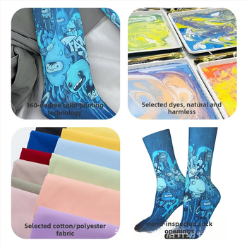 Unisex zeķes no poliestera ar digitālo logotipa drukāšanu, vidējā garuma, 3D drukāšana, karikatūras raksts