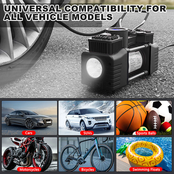 Φορητή αντλία ελαστικών αυτοκινήτου - διπλού κυλίνδρου, υψηλή πίεση, 12-24V, 80W, καλώδιο μήκος 3 μέτρων, με μετρητή πίεσης