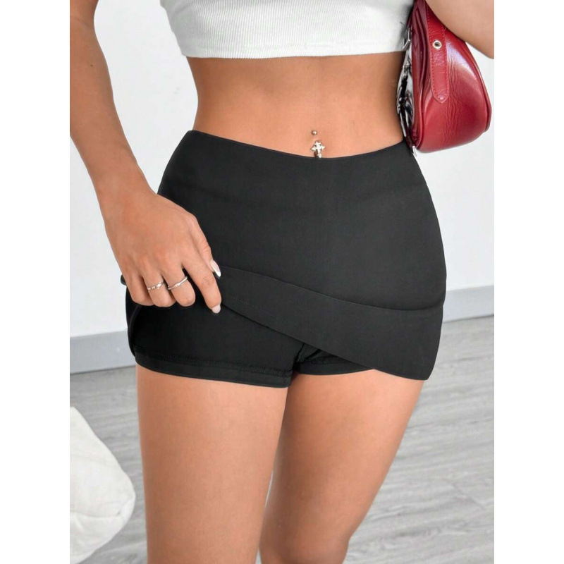 Șorturi scurte pentru femei cu talie elastică, două nuanțe, casual - bumbac natural colorat, CVC, croială lejeră