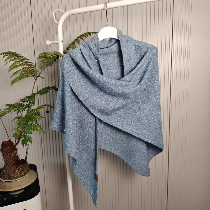 Trikampis šalikas iš vilnos mišinio, warp mezgimas, vienodas raštas, žiemos sezonas