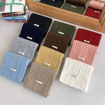 Vilnos mišinio šalikas su mažuoju haringbone raštu, megzta, šilta, Korėjos kolegijos stilius