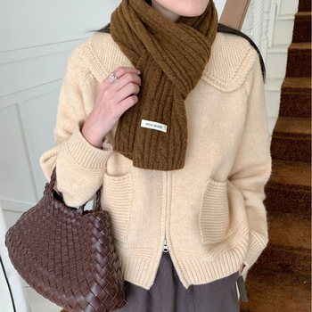 Vilnos mišinio šalikas su mažuoju haringbone raštu, megzta, šilta, Korėjos kolegijos stilius