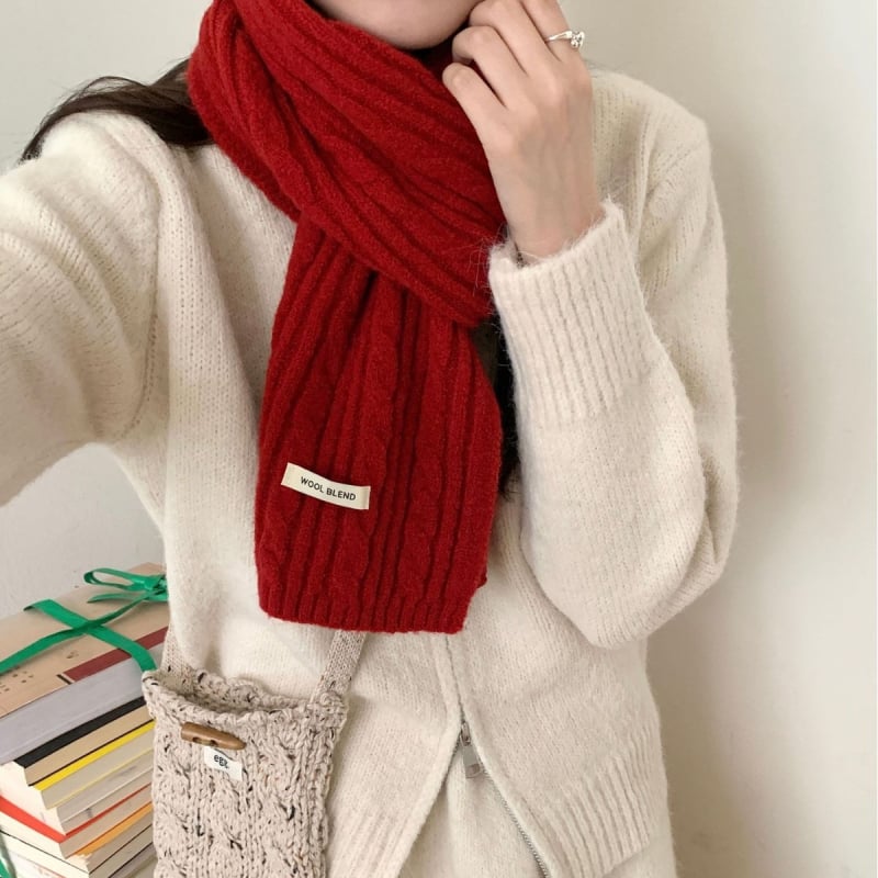 Vilnos mišinio šalikas su mažuoju haringbone raštu, megzta, šilta, Korėjos kolegijos stilius