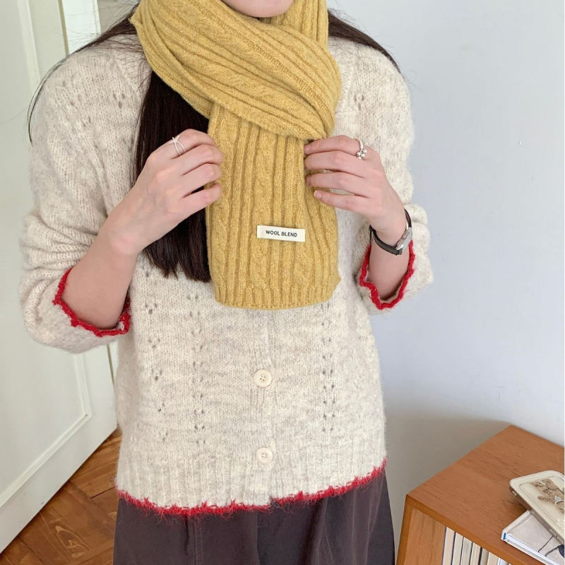 Vilnos mišinio šalikas su mažuoju haringbone raštu, megzta, šilta, Korėjos kolegijos stilius