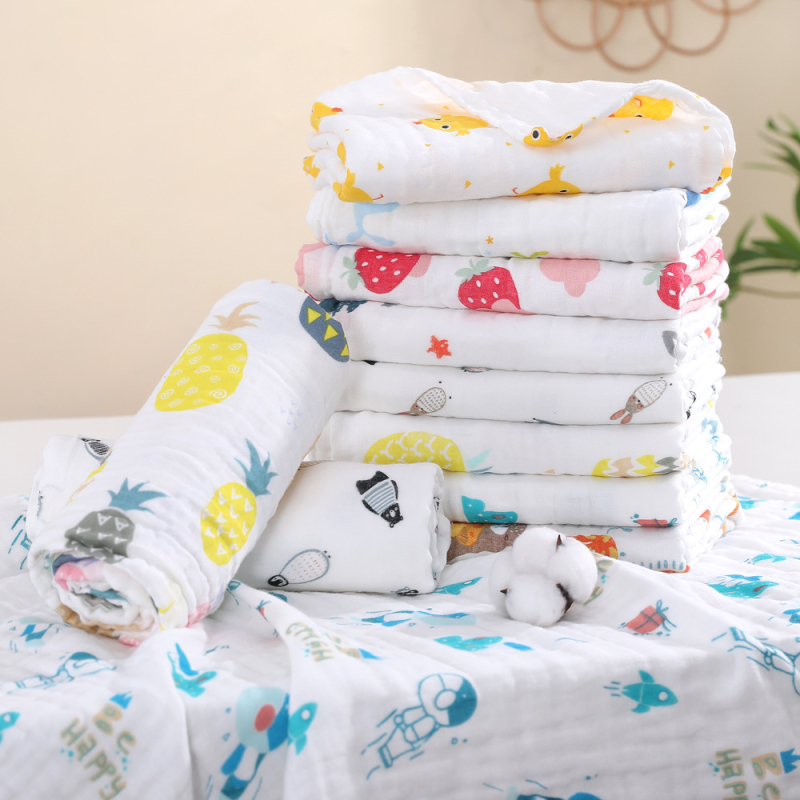 Zīdaiņu gāzes pleds no 100% kokvilnas, svītrainā raksta, rudens sezonai, priekš jaundzimušajiem (0–1 gadiem), drošības klase A