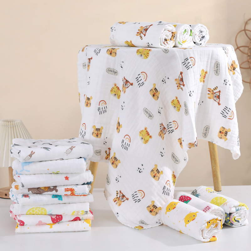 Zīdaiņu gāzes pleds no 100% kokvilnas, svītrainā raksta, rudens sezonai, priekš jaundzimušajiem (0–1 gadiem), drošības klase A