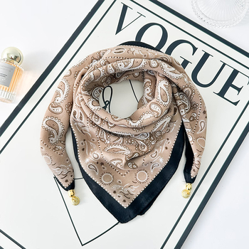 Rudens šilkinis kvadratinis šalikas su herringbone raštu, OL stilius