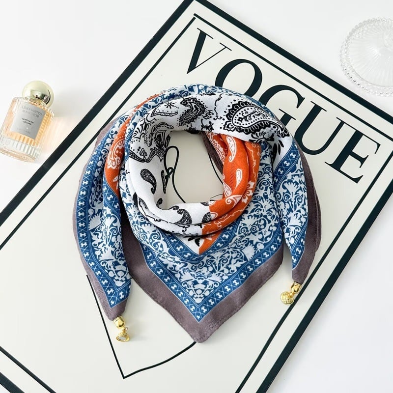 Rudens šilkinis kvadratinis šalikas su herringbone raštu, OL stilius