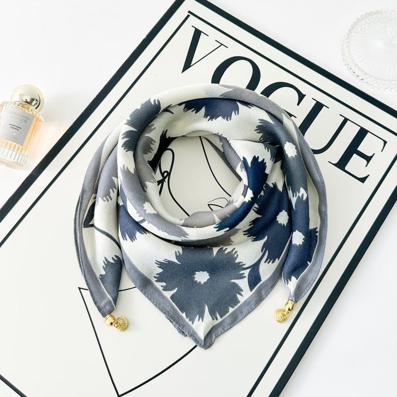 Rudens šilkinis kvadratinis šalikas su herringbone raštu, OL stilius