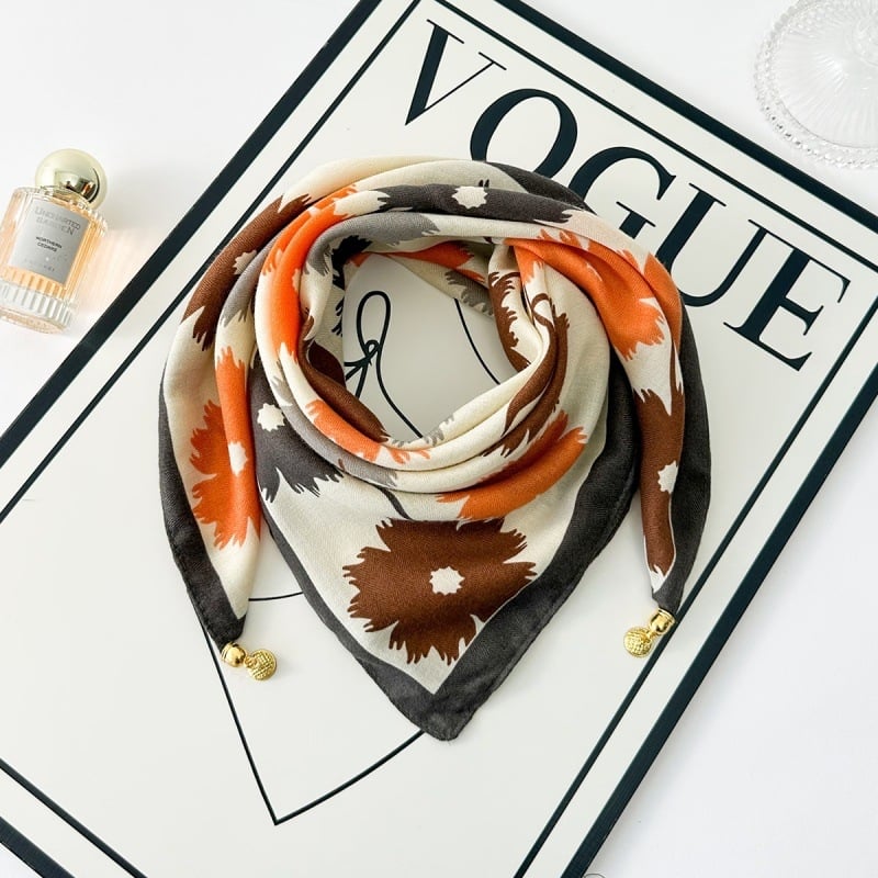 Rudens šilkinis kvadratinis šalikas su herringbone raštu, OL stilius