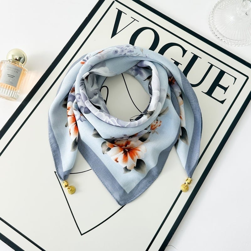 Rudens šilkinis kvadratinis šalikas su herringbone raštu, OL stilius