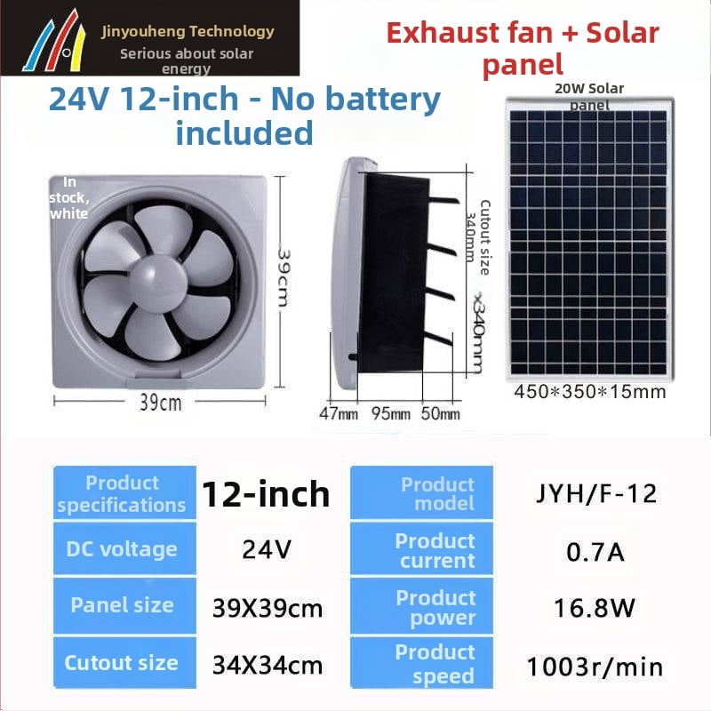 24V solarni DC ventilator za kuhinju i kupaonicu – automatsko kruženje, DC motor, kompaktni dizajn