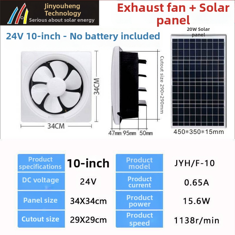 24V solarni DC ventilator za kuhinju i kupaonicu – automatsko kruženje, DC motor, kompaktni dizajn