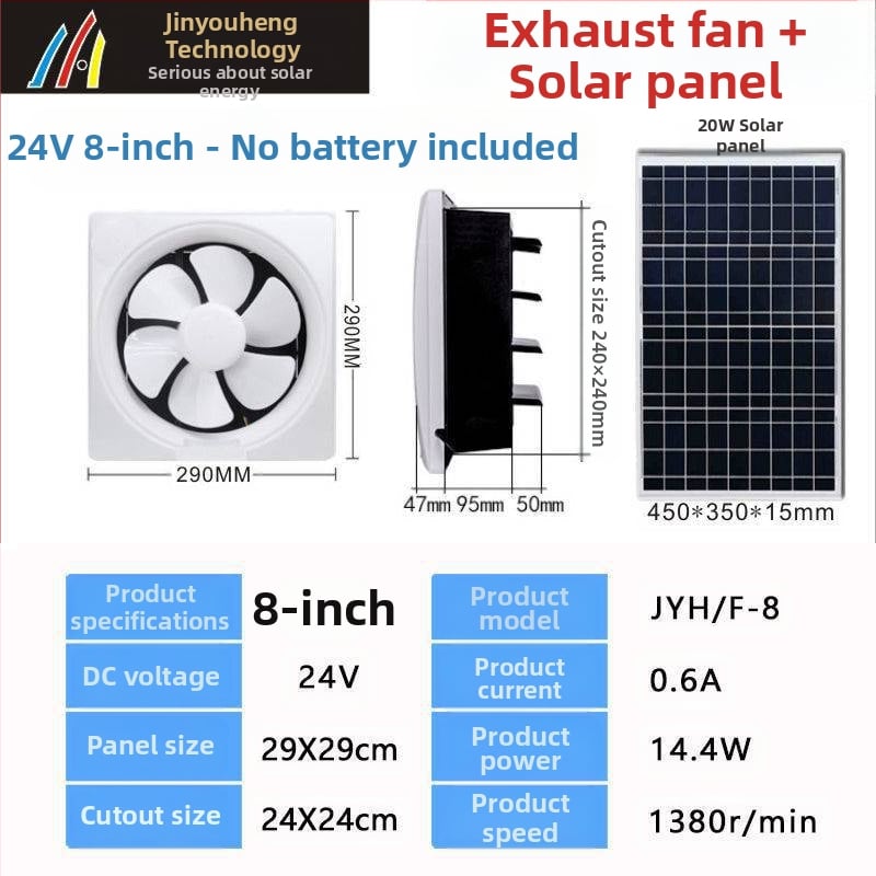 24V solarni DC ventilator za kuhinju i kupaonicu – automatsko kruženje, DC motor, kompaktni dizajn
