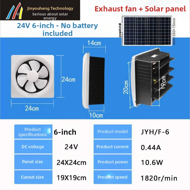 24V solarni DC ventilator za kuhinju i kupaonicu – automatsko kruženje, DC motor, kompaktni dizajn