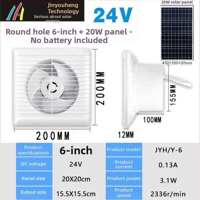 24V solarni DC ventilator za kuhinju i kupaonicu – automatsko kruženje, DC motor, kompaktni dizajn