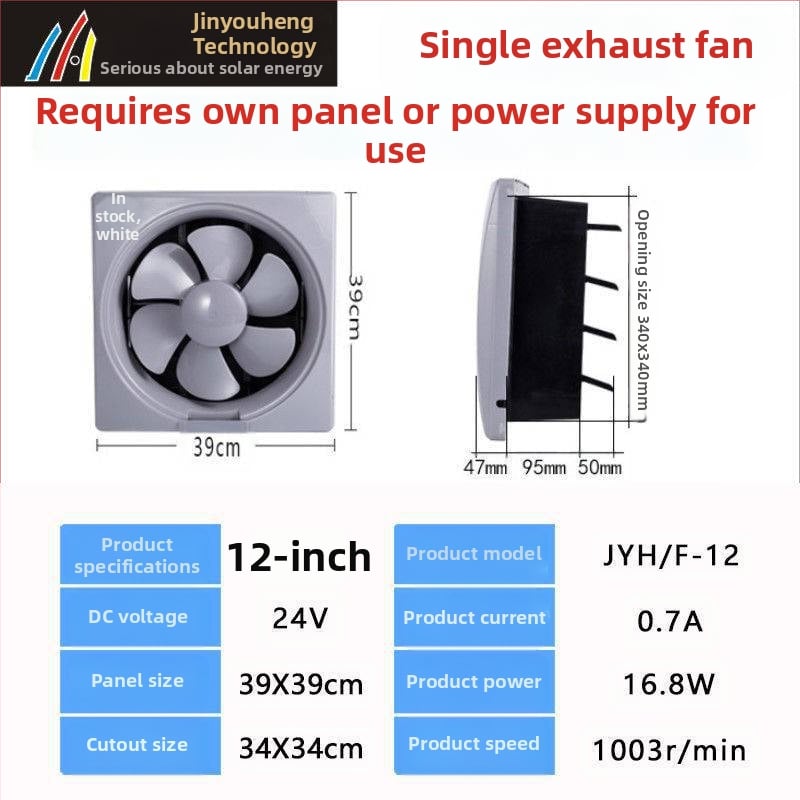 24V solarni DC ventilator za kuhinju i kupaonicu – automatsko kruženje, DC motor, kompaktni dizajn