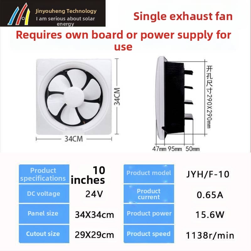 24V solarni DC ventilator za kuhinju i kupaonicu – automatsko kruženje, DC motor, kompaktni dizajn