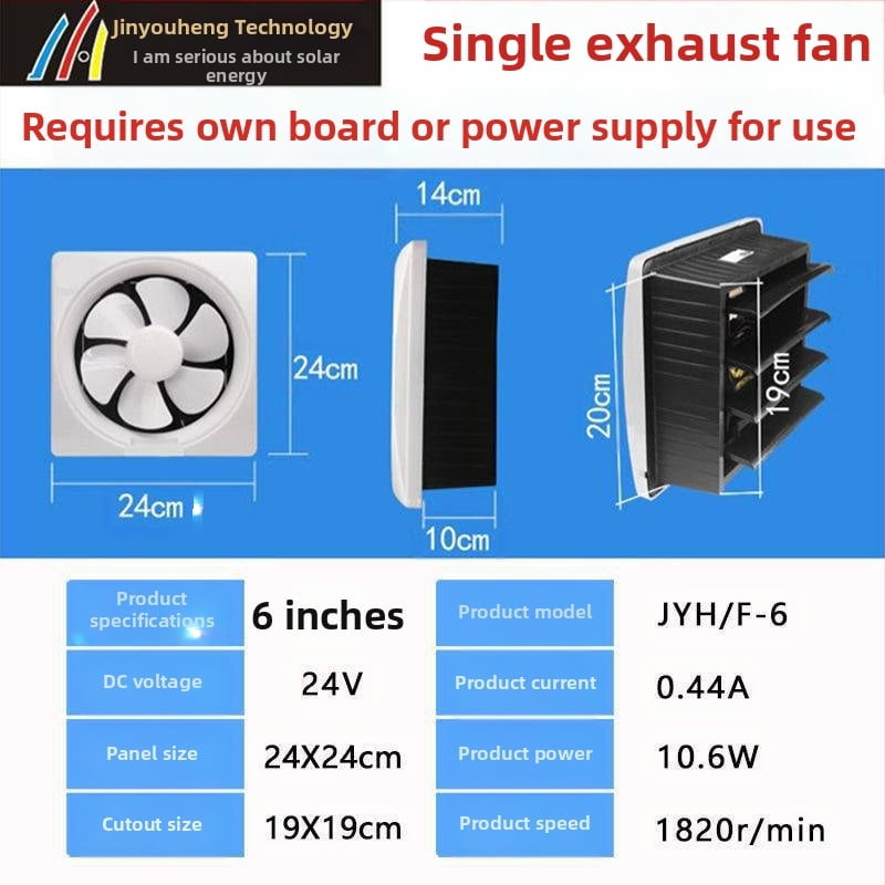 24V solarni DC ventilator za kuhinju i kupaonicu – automatsko kruženje, DC motor, kompaktni dizajn