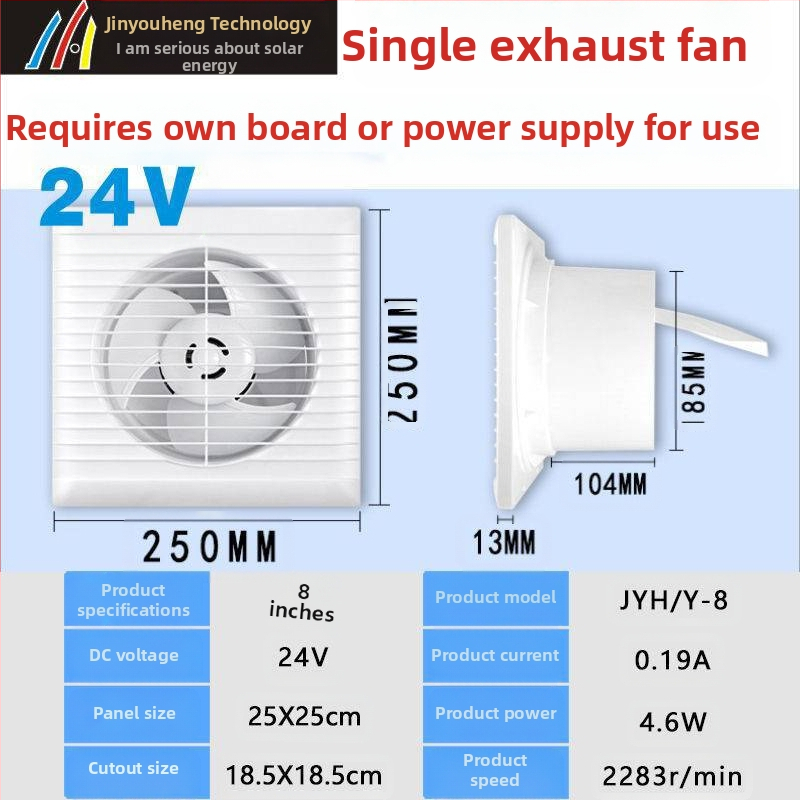 24V solarni DC ventilator za kuhinju i kupaonicu – automatsko kruženje, DC motor, kompaktni dizajn