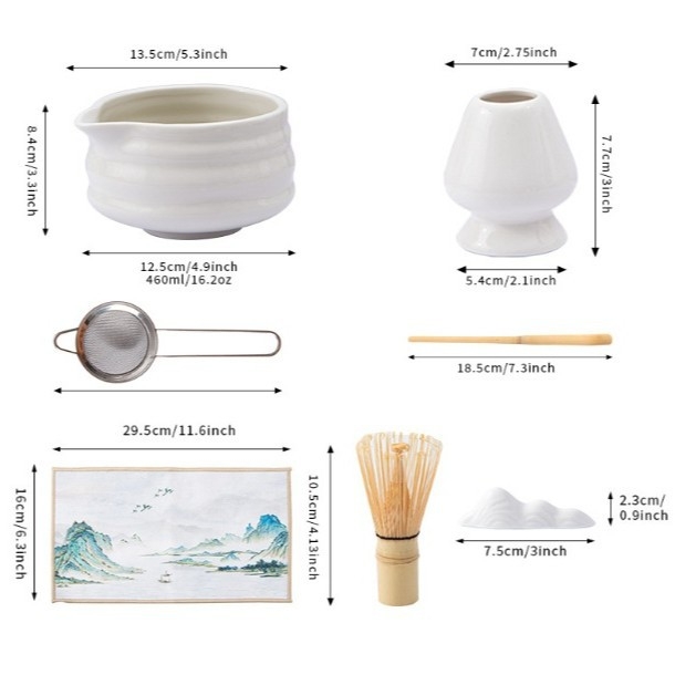 Keramički set za matcha čaj s tiskom logotipa Pottery, pakiran u papirnatu kutiju