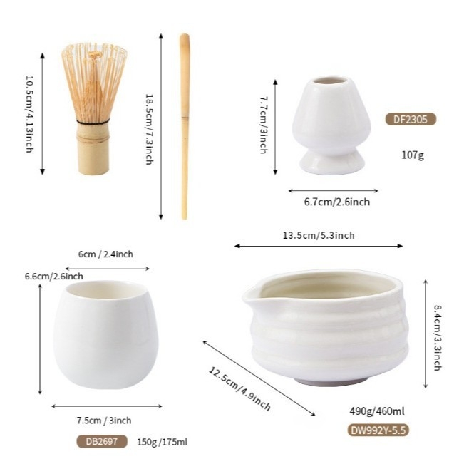 Keramički set za matcha čaj s tiskom logotipa Pottery, pakiran u papirnatu kutiju