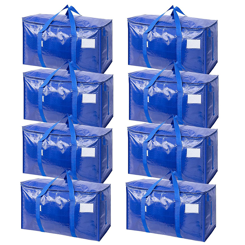 Geantă de mutare pentru ambalare, formă cubică, material țesut PE, capacitate mare pentru haine și pături, pliabilă