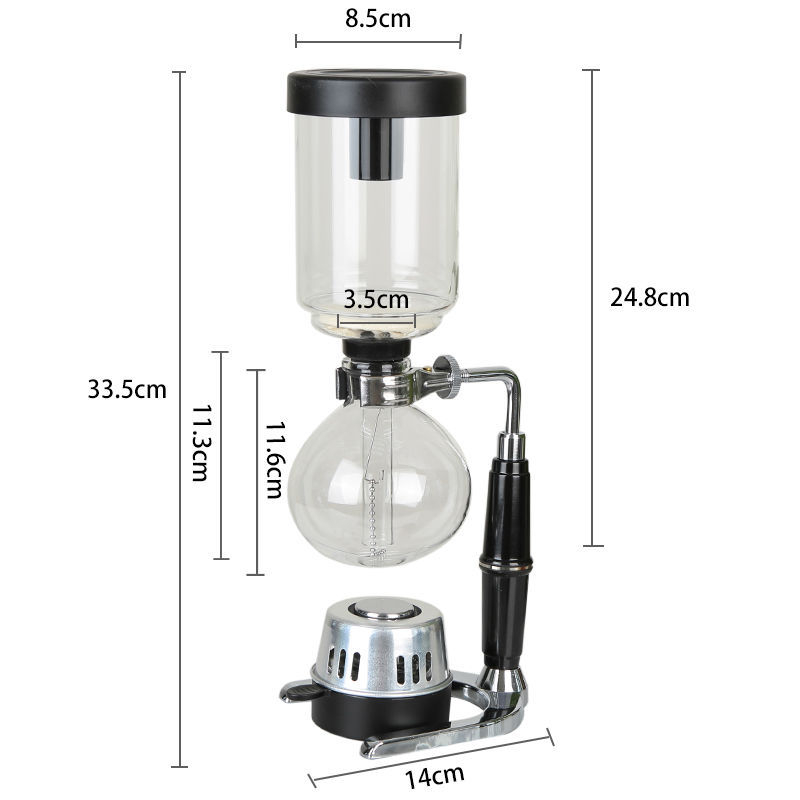 Set sifon pentru cafea de uz casnic, pentru preparare manuală, cu vase din sticlă superioare și inferioare