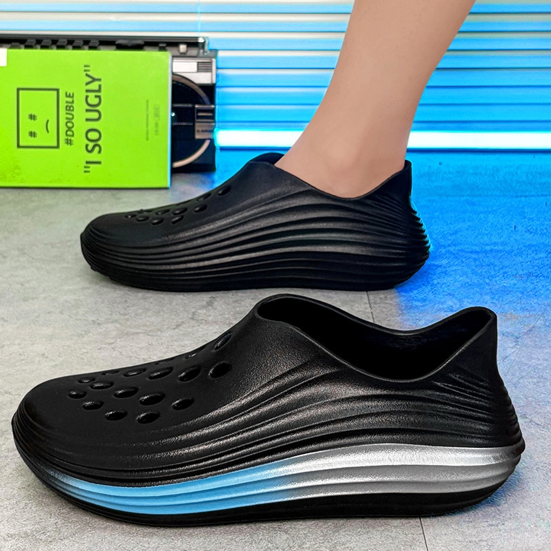 Férfi EVA víziszandálok, légáteresztő felsőrész, slip-on, alacsony szár, kerek orr, EVA talp