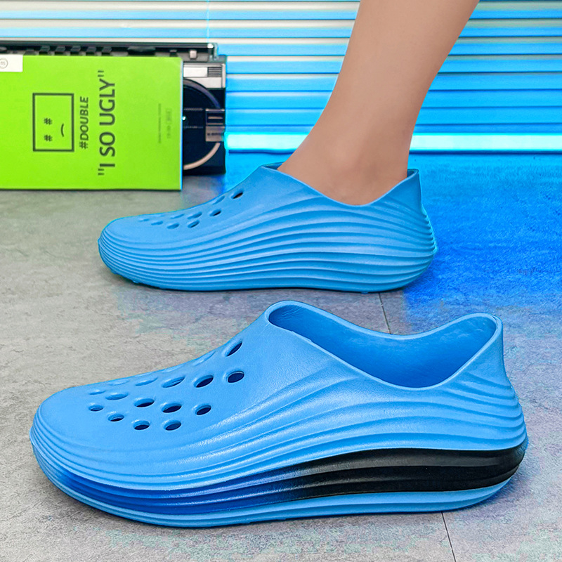 Férfi EVA víziszandálok, légáteresztő felsőrész, slip-on, alacsony szár, kerek orr, EVA talp