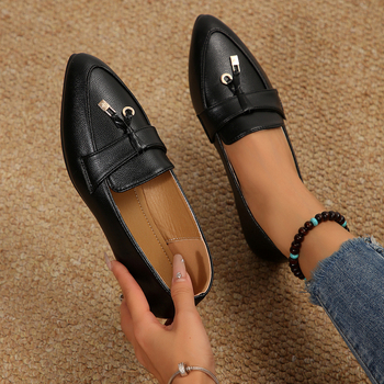 Loafer Shoes su smailiu pirštu, PU viršus, matinė apdaila, žemas kulnas 1–3 cm, gumos padas