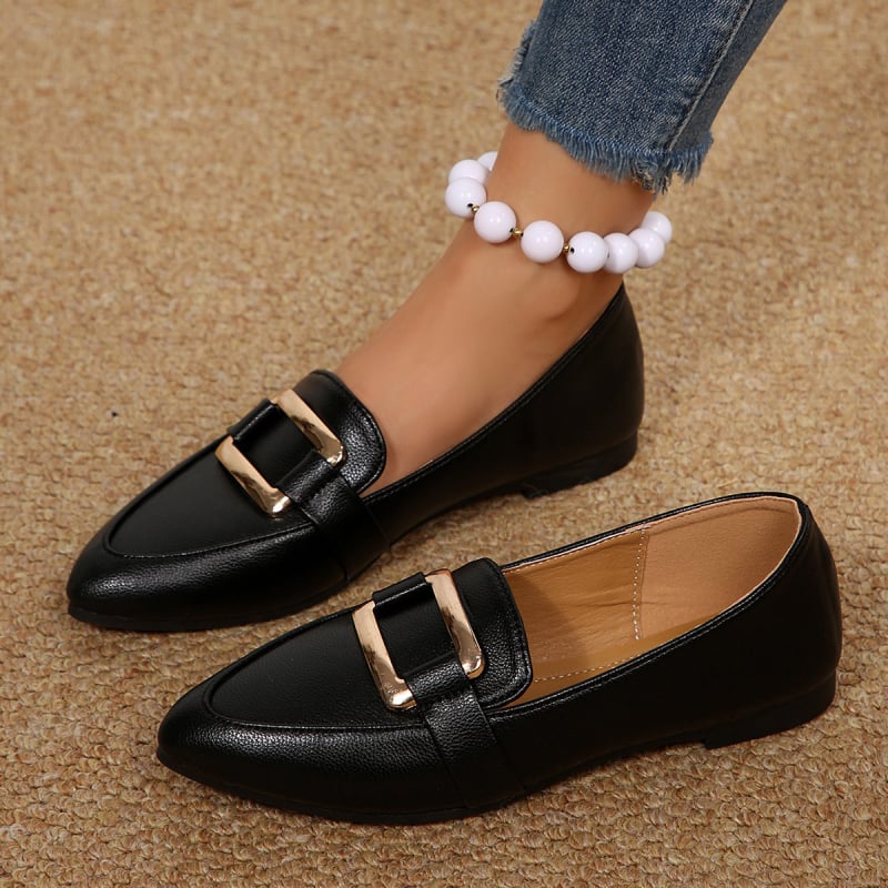 Loafer Shoes su smailiu pirštu, PU viršus, matinė apdaila, žemas kulnas 1–3 cm, gumos padas