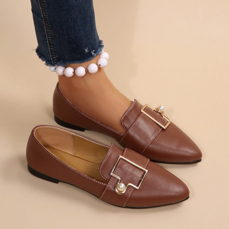 Loafer Shoes su smailiu pirštu, PU viršus, matinė apdaila, žemas kulnas 1–3 cm, gumos padas