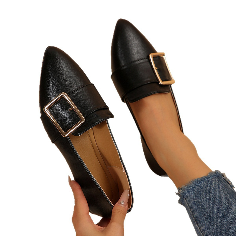 Loafer Shoes su smailiu pirštu, PU viršus, matinė apdaila, žemas kulnas 1–3 cm, gumos padas