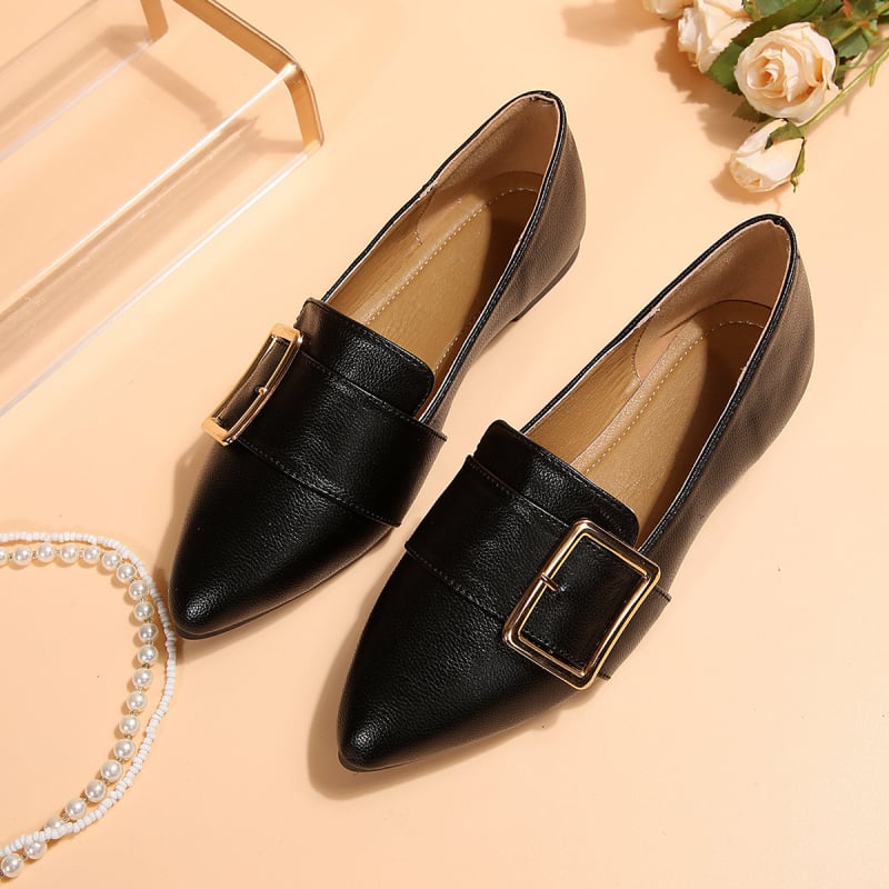 Loafer Shoes su smailiu pirštu, PU viršus, matinė apdaila, žemas kulnas 1–3 cm, gumos padas