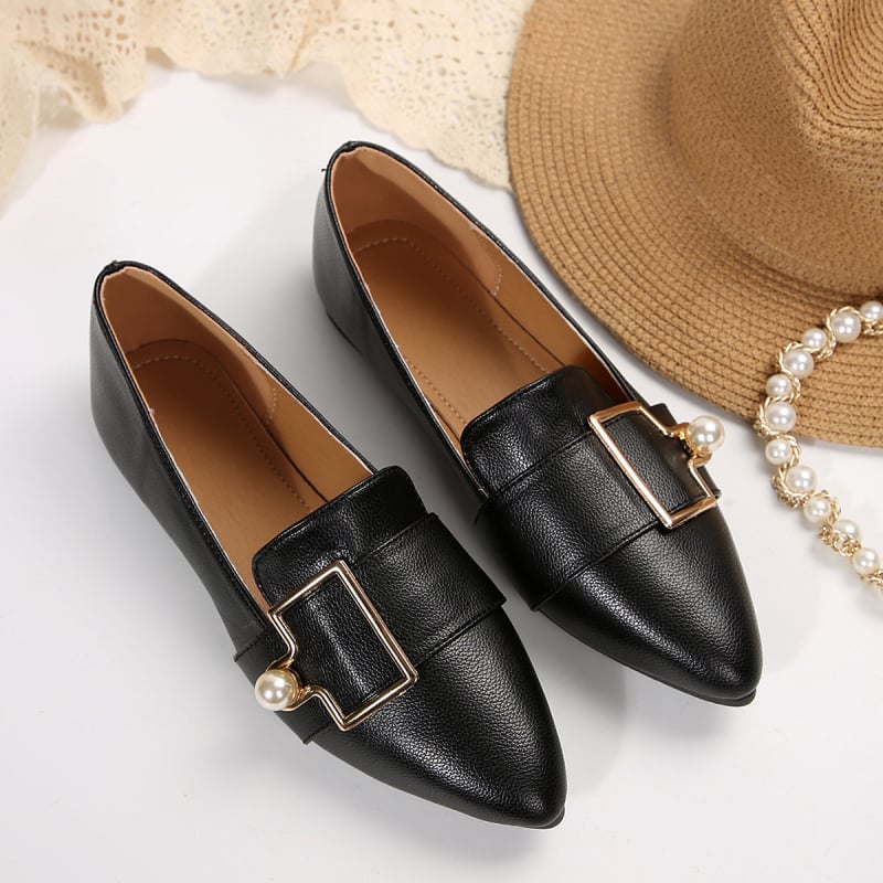 Loafer Shoes su smailiu pirštu, PU viršus, matinė apdaila, žemas kulnas 1–3 cm, gumos padas