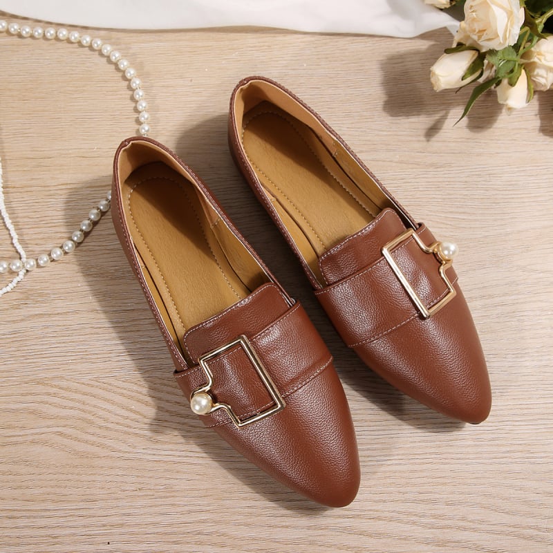 Loafer Shoes su smailiu pirštu, PU viršus, matinė apdaila, žemas kulnas 1–3 cm, gumos padas