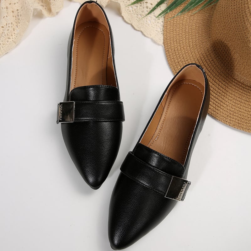 Loafer Shoes su smailiu pirštu, PU viršus, matinė apdaila, žemas kulnas 1–3 cm, gumos padas