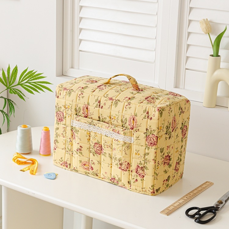 Husă de praf pentru mașina de cusut, poliester, stil pastoral, cu buzunar, portabilă, husă pliabilă de depozitare a uneltelor