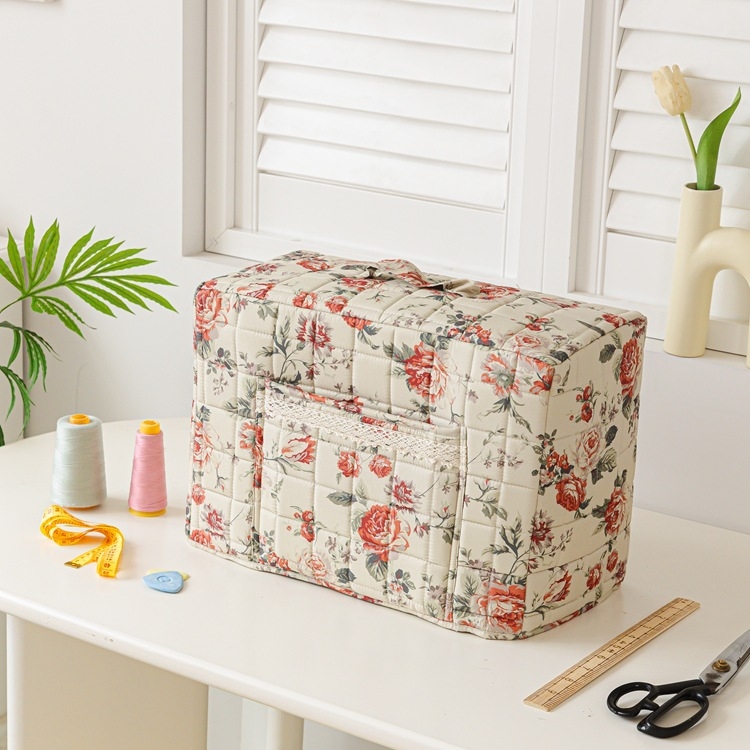 Husă de praf pentru mașina de cusut, poliester, stil pastoral, cu buzunar, portabilă, husă pliabilă de depozitare a uneltelor