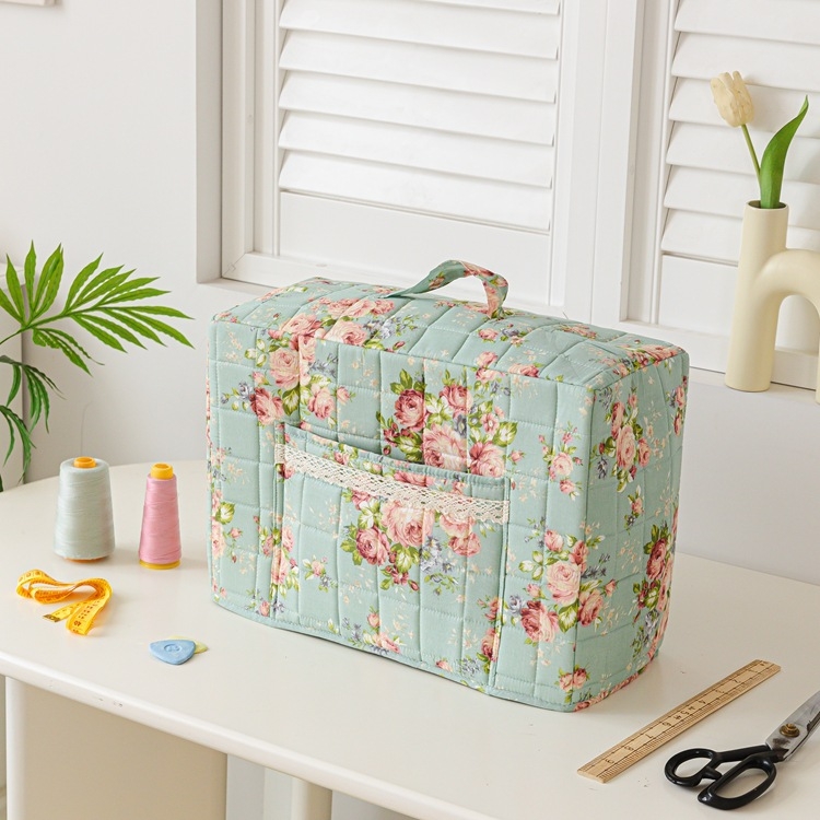 Husă de praf pentru mașina de cusut, poliester, stil pastoral, cu buzunar, portabilă, husă pliabilă de depozitare a uneltelor